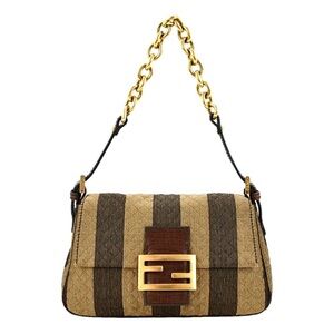 FENDI Vintage Pequin Quilted Mini Mamma Baguette Bag with Gold Chain and Buckle